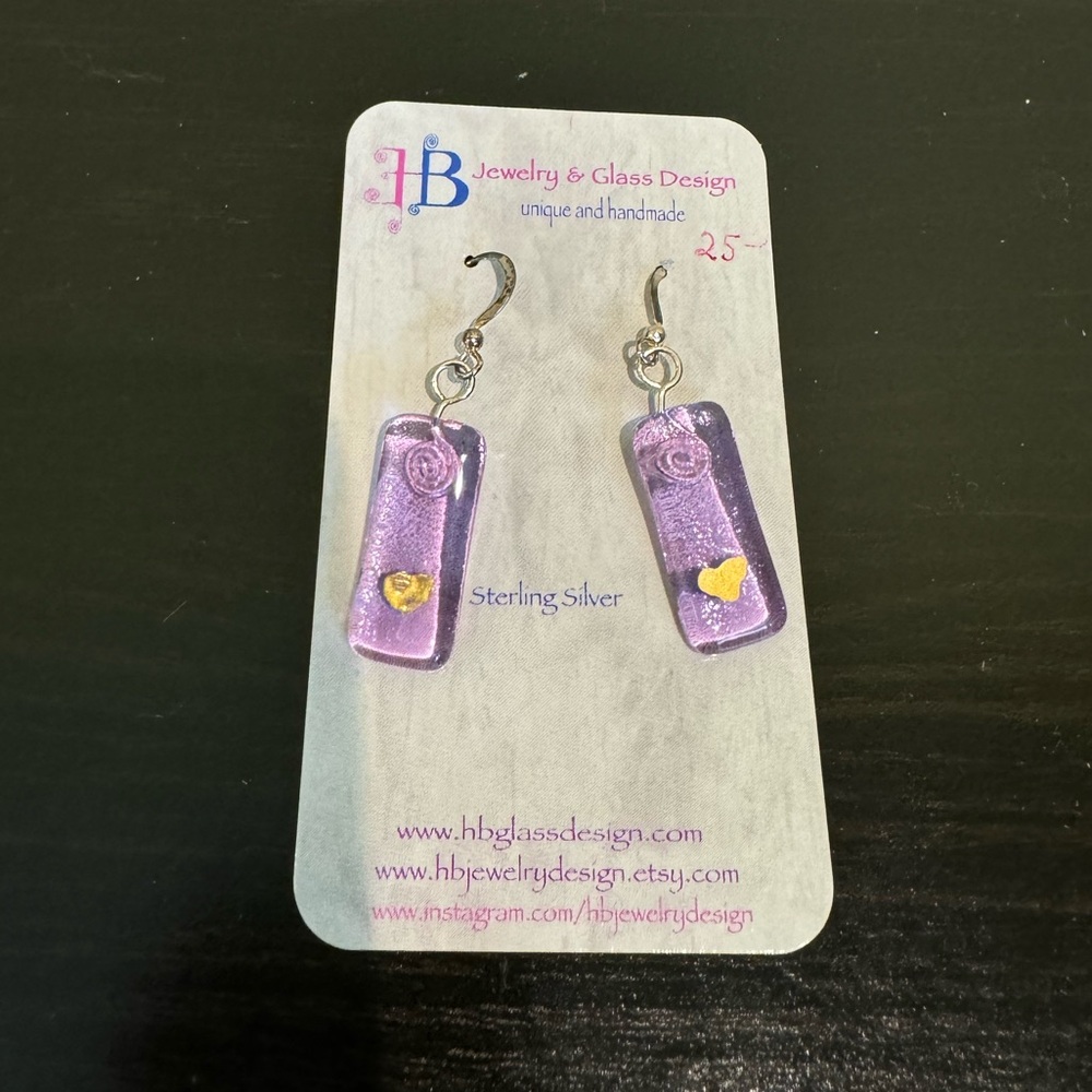NWT Sterling Silver Purple Glass Earrings